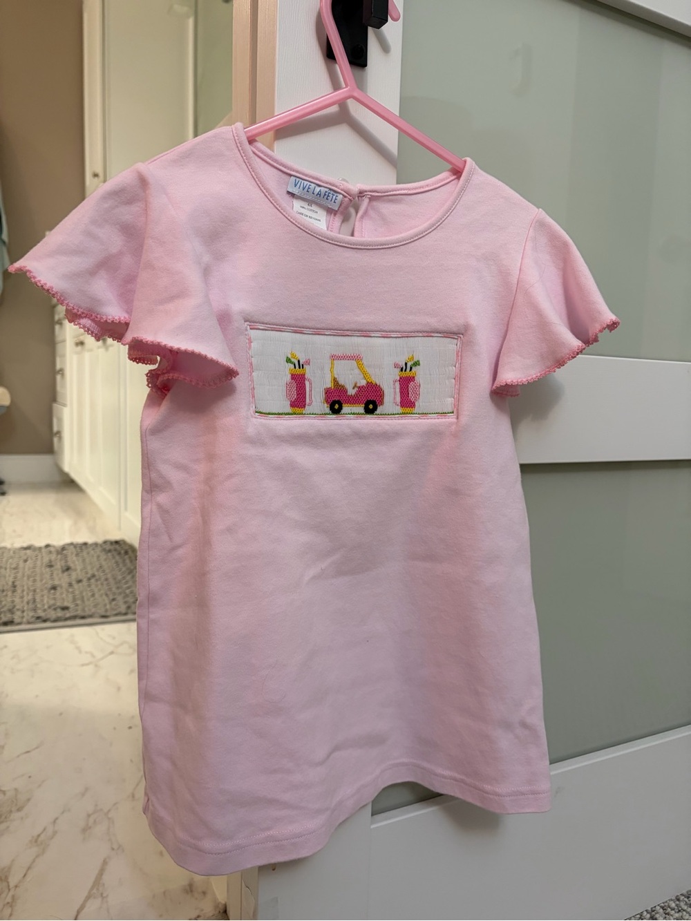 Vive La Fete Girls Pink Smocked Golf Cart Tee
